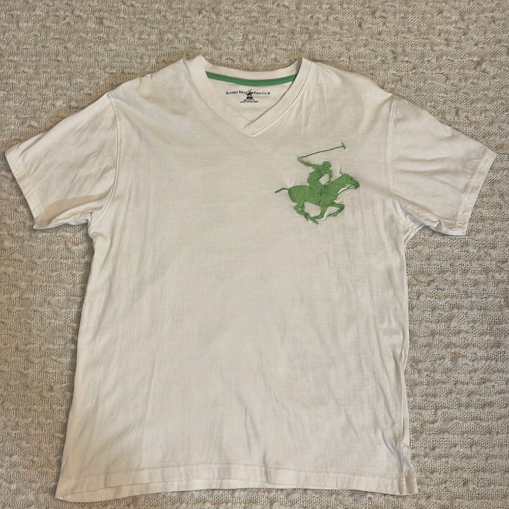🤍💚 Beverly Hills Polo Club large white tee with lime green logo